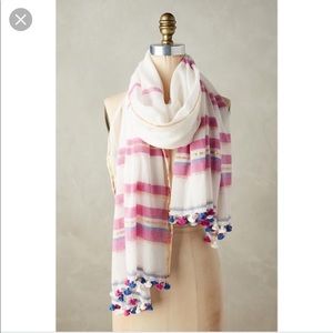 Anthropologie white scarf with wht & blue stripes